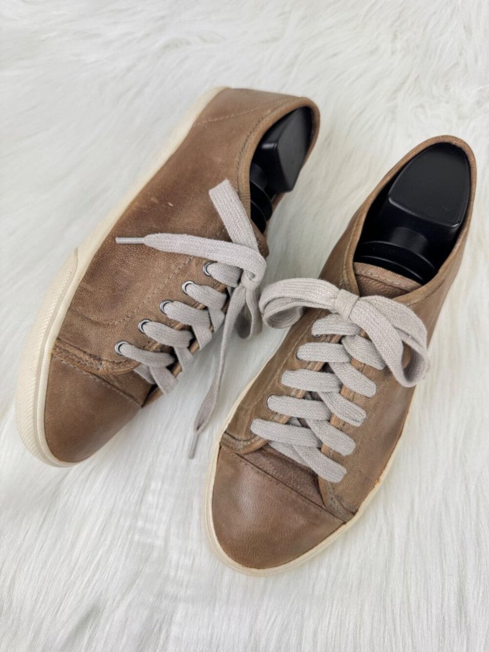 Frye Mindy Low Lace Up Leather Sneakers Size 8 Taupe 3472365-GRY